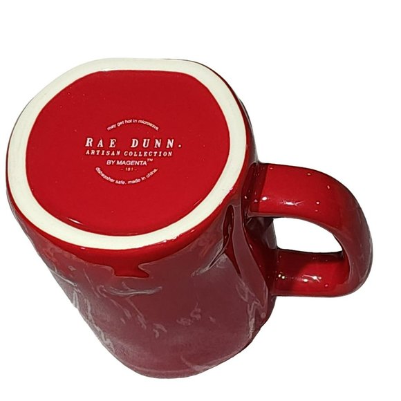 Rae Dunn CUTIE Red Ceramic Coffee Mug 16 Oz Embossed Hearts Around The Bottom - Picture 9 of 14